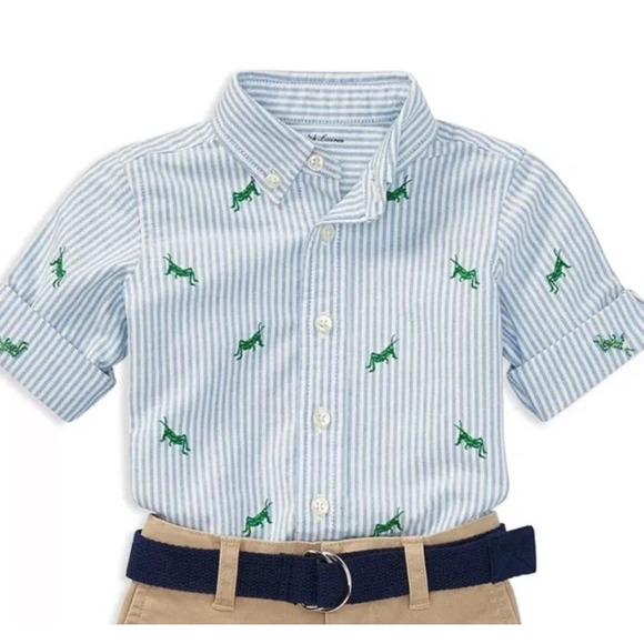Polo Ralph Lauren Boys Oxford Long Sleeves‎ Grasshopper Embroidered Shirt 18mth - Picture 1 of 7